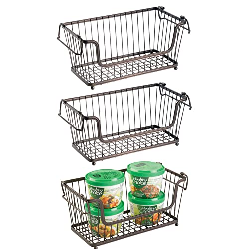 mDesign Stackable Metal Basket for Kitchen Storage Wire Farmhouse Bin