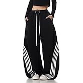 EMMIOL Women’s Y2K Baggy Striped Sweatpants, High Waisted Wide Leg Barrel Pants, Joggers with Drawstring Waist and Cuffs