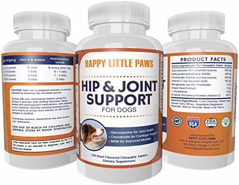 Glucosamine for Dogs Advanced Hip & Joint Supplement with Chondroitin, MSM, Vitamin C & E, 120 Chewable Tablets Beef Flavor