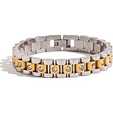 GIOXRNO 14K Gold Plated Chain Bracelet for Women - Stainless Steel Cubic Zirconia Two Toned Chunky Link Bracelet Gifts for Her - Womens Waterproof 7 Inches Gold Bracelets