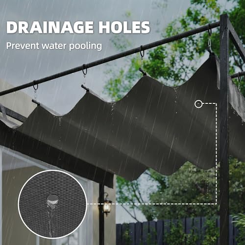 Outsunny 10' x 10' Retractable Pergola Canopy, Wall-Mounted Pergola with with Drainage Holes, Outdoor Sun Shade Shelter, UPF30+ and Water-Repellent for Patio, Garden, Dark Grey