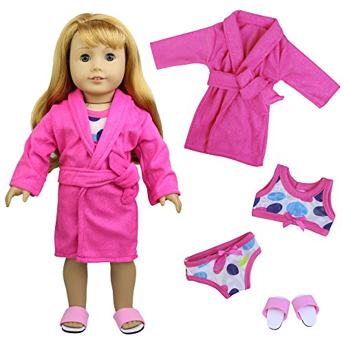 Casual Bathrobes Set of 4 for 18 inch American Girl Doll Clothes Outfit - 1x Bathrobes+ 1xTop+ 1x Underwear+ 1x Slipper