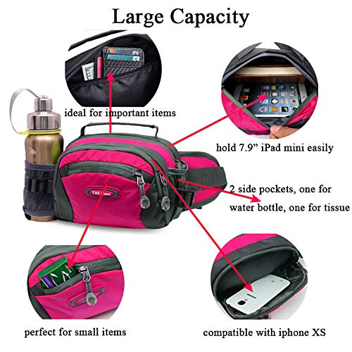 Y&R Direct Fanny Pack Waist Bag Packs Large Running Belt Bum Purse Bags with Bottle Holder Extension Strap Women Men Boy Girls Kids Gifts Waterproof Multicolor Outdoor Walking Hiking (Rosered)