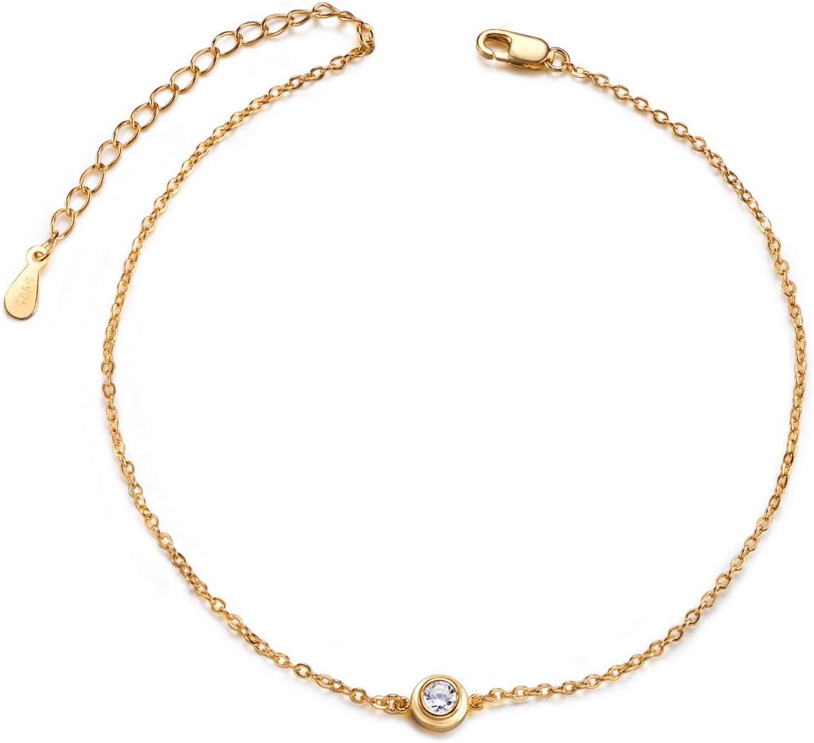 SHEGRACE925 Sterling Sliver Anklet with Round Cubic Zirconia, Adjustable Foot Chain 210mm, Jewelry for Women and Girls, for Mother’s Day Valentine's Day Birthday