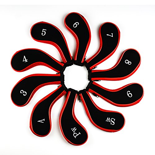 Golf Club Covers,Neoprene Zippered Headcover For Golf Club Iron Head Covers Set For All Standard Clubs 10 PCS Aree
