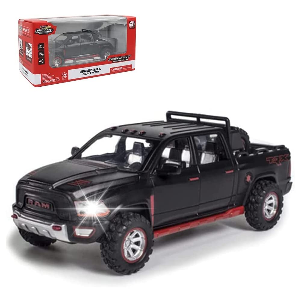 Photo 1 of 1:32 Alloy Car Model, Diecast Car Model for Man RAM TRX 1500 Diecast Metal Pickup Truck Pull Back Cars with Light and Sound for Birthday Gifts etc.(Black)