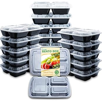Enther Meal Prep Containers with Lids 20 Pack 3 Compartment Food Storage Bento Lunch Box BPA Free, Reusable, Microwave/Dishwasher/Freezer Safe, Portion Control, 24oz Black Small
