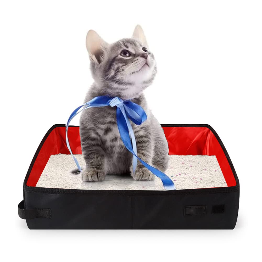 Foldable Cat Litter Tray, Cat Litter Tray, Portable, Waterproof Cat Litter Tray, Travel Cat Litter Tray, for Outdoor Travel with Pets, 50 x 40 cm, Red