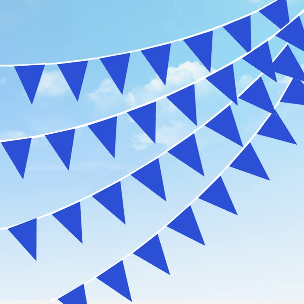 DOJoykey Nylon Fabric Bunting Banner, 20M Solid Blue Pennant Banner 40pcs Large Flags Reusable Waterproof Bunting for Home, Garden, Outdoor, Birthday, Mother‘s Day，Wedding Party Decoration