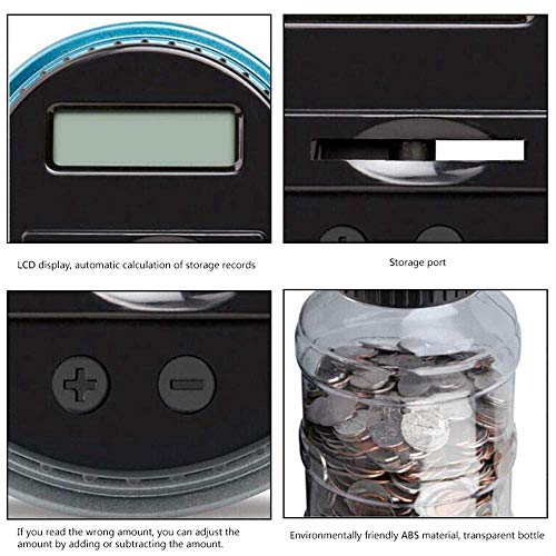 Honey Do All Digital Money Bank Large LCD Money Jar Battery Operated Coin Bank US Dollar Coins Savings Box for Office Home Kids Children Adults (Auto Counting) (Black/Blue)