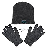 Homedeco Soft Warm Beanie Hat Wireless Bluetooth Smart Cap Headset Headphone Speaker Mic Bluetooth Hat with Touchscreen Gloves (Deep Gray)