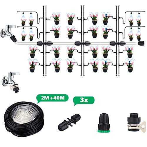 Micro Drip Irrigation Kit,king do way 42m/138ft Garden Irrigation System with Adjustable Nozzle Sprinkler Sprayer&Dripper Automatic Patio Plant Watering Kit Misting Cooling System for Greenhouse,Lawn