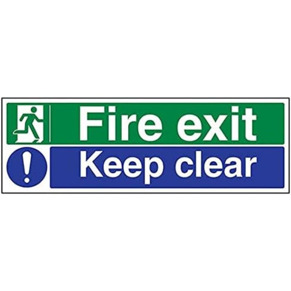 V Safety Eco Friendly Fire Exit - Fire Exit/Keep Clear - 300 x 100 mm Safety Sign