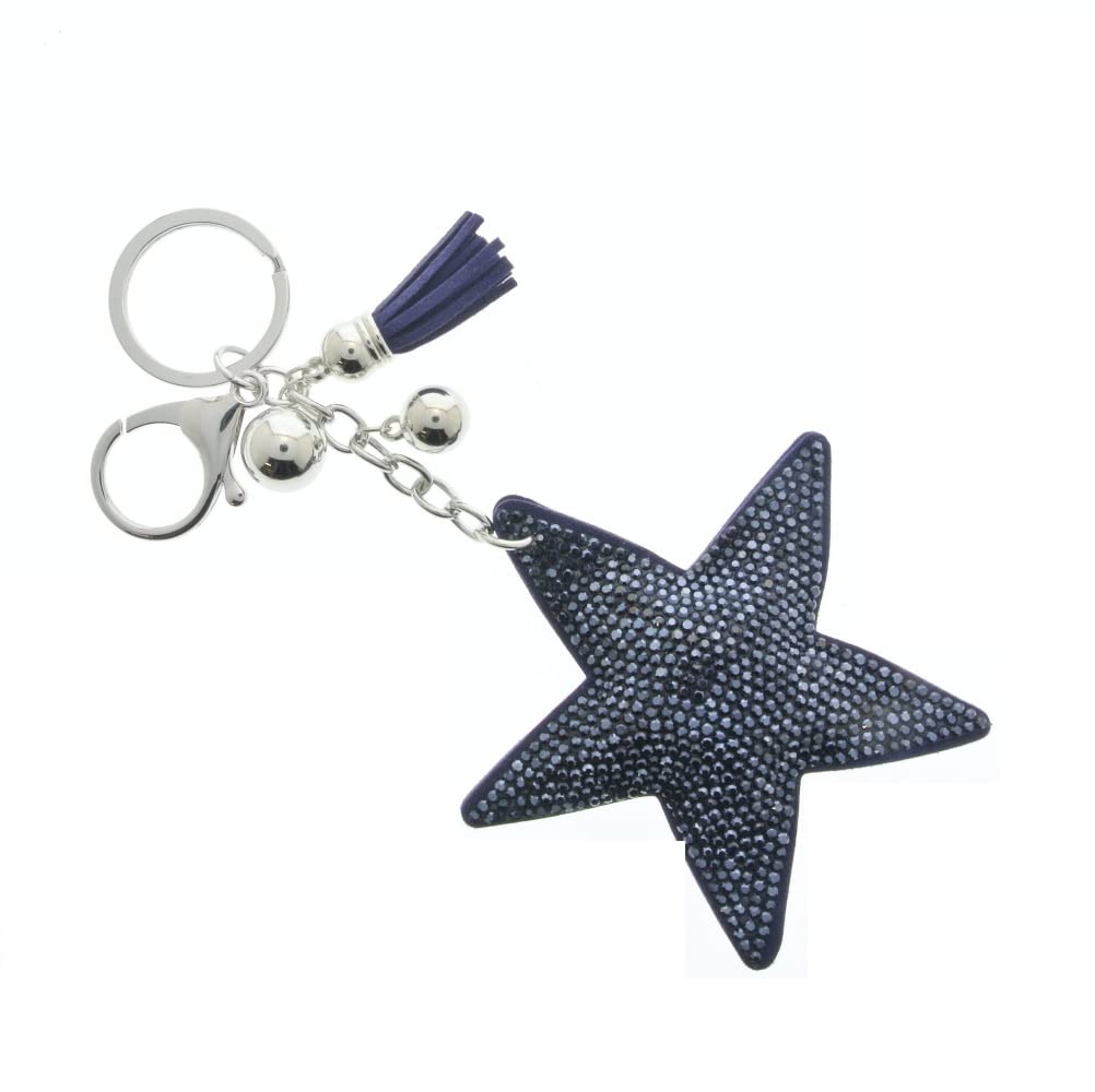 J & J LONDON Star Keyring/Bag Charm Diamante Bling Glitter Crystal Key Buckle for Women Girl (Navy)