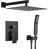 Artiqua Rain Shower System 12 Inches Shower Combo Set Black Wall Mount Faucet Bathroom Faucets with Rainfall Shower Head and Hand Shower