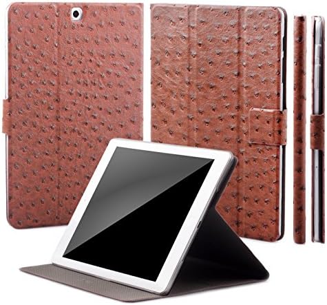 iCues Case Compatible with Samsung Galaxy Tab S2 9.7 360° Rotating Stand Ostrich Brown Manzano Cover Other Leather - and Color Variations Available Smart Wallet Flip Thin Ultra Slim