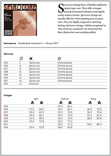 Thomastik-Infeld S42W Spirocore Bass Strings, Complete Set, Weich (Light), 4/4 Size, Orchestral Tuning