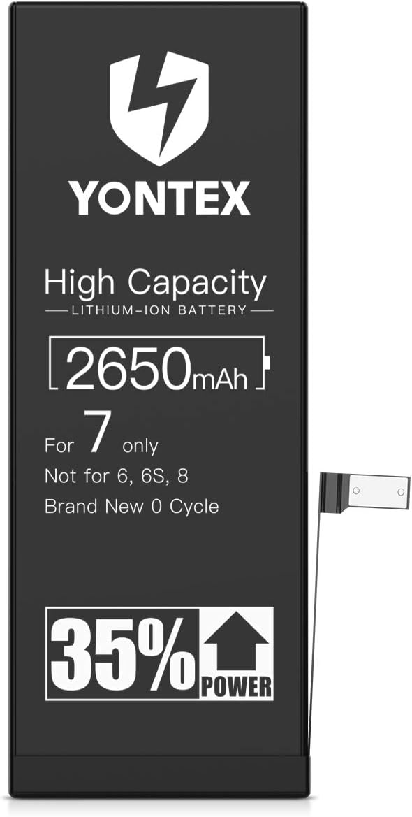 2650mAh Battery Compatible with iPhone 7 0 Cycle - YONTEX High Capacity Li-ion Replacement Battery with a Complete Repair Tool Kit and 1 Screen Protector - 24-Month Warranty