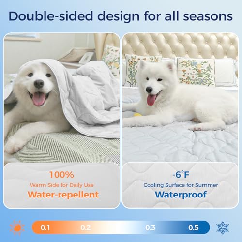 Rywell Dog Cooling Blanket 101x153cm,Waterproof Dog Cooling Mat Q-Max>0.5, Cooling&Cotton Surfaces for All Seasons,Washable Dog Blanket,Grey