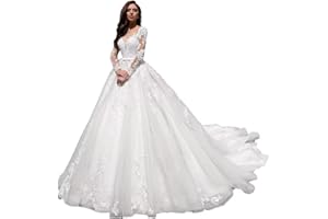 HEGABCH Wedding Dresses Ball Gown for Bride Lace Appliques Tulle Beach Bridal Gowns with Train He1023