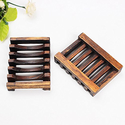 2 Piece Bath Accessories Natural Wood Soap Dish/Soap Holder,Sink Deck Bathtub Shower Dish Rectangular, Hand Craft, Natural Wooden Holder for Sponges, Scrubber,Soap Dish Soap Holde (Wood Grain)