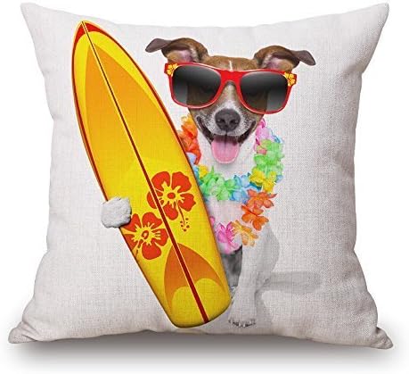 Plbfgfcover The Fashion Surf Board Dog Throw Pillow Case Cotton Blend Linen Cushion Cover Sofa Decorative Square (24X24In)