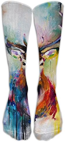 Long Dress Socks Over-the-Calf Tube Compression Socks Deer Elk Watercolor Painting Training Football Athletic Sports Socks