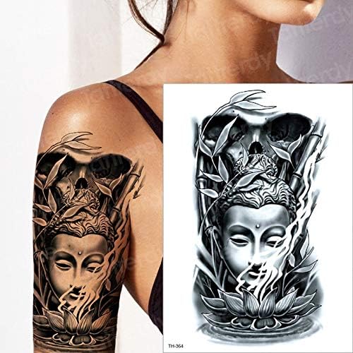 Tzxdbh Tatouage Temporaire Manches Manchon Chinois Bouddha Lotus Siege Bambou Tatouage Autocollant Sey Filles Symbole De Dieu Saint Loup Foret Vetements Deguisements Et Accessoires