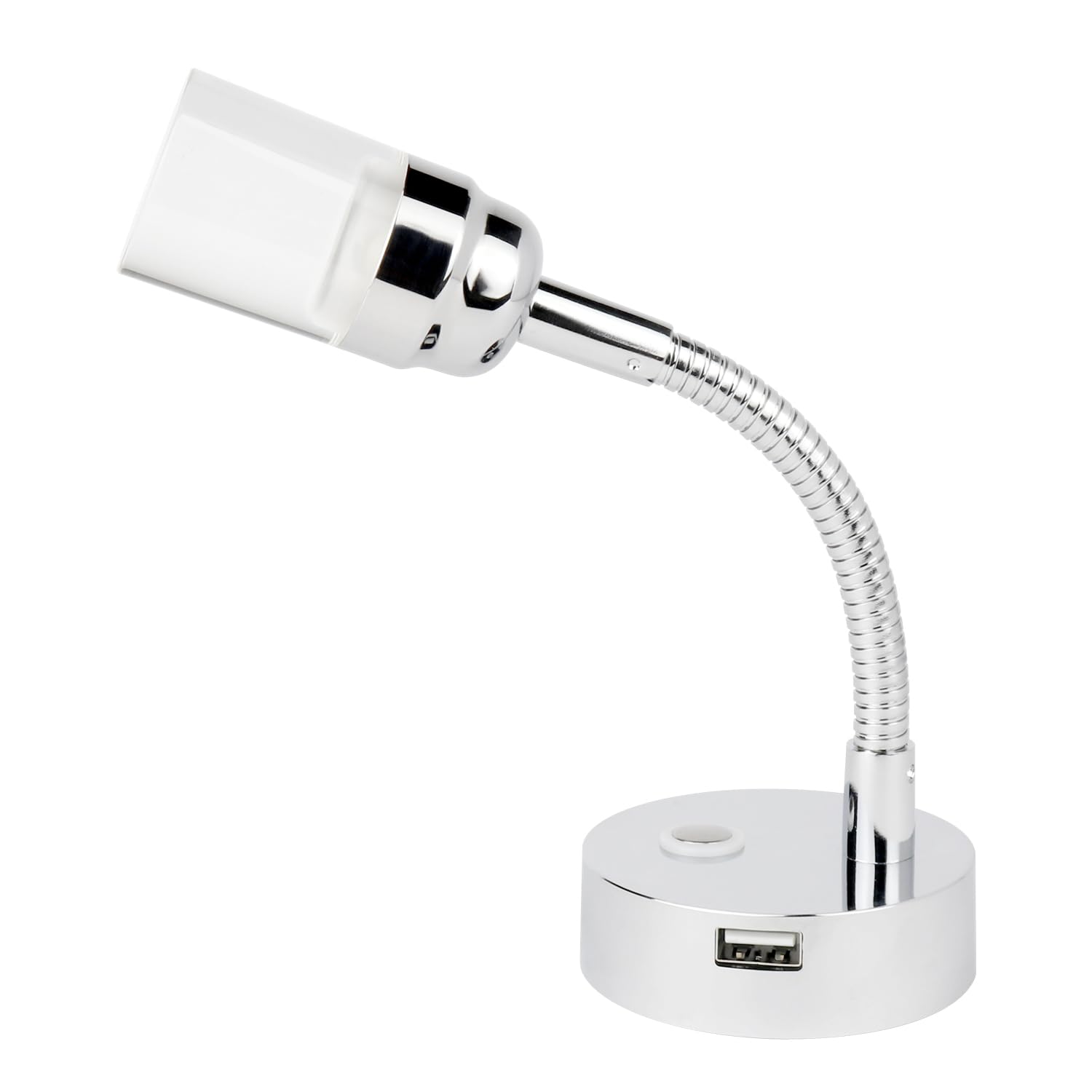 lighteu 12V/24V 2W Gooseneck Wall LED Reading Light F3 Spotlight with Push Lens Switch and USB Port Chrome Finish Wall Light Bedside Light Boat Yacht Caravan RV