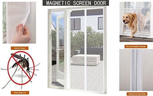 YUNGUI Eles(TM) Magnetic Screen Door Mesh Curtain For Sliding Glass Door Retractable Screen Door Magnets Installation With Dog Pet Door Spring( Magnetic Screen Door 38x82,White)