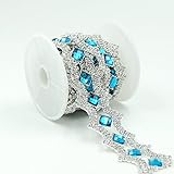 Seasofbeauty Blue Zircon Resin Clear Glass Rhinestone Sewing Costume Wedding Silver Trim 1 Yards