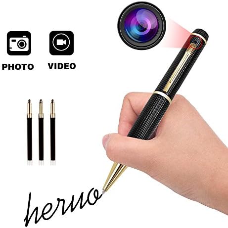 Hidden Spy Camera Pen, Heruo1080P HD Mini Portable Home Security Nanny (Golden) Pen Camera