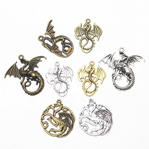 Dandan DIY 16pcs/8pairs Antique Charms Alloy Dragon Pendant Craft Accessory Diy Fire Dragons Necklace Craft Making Supply (Dragon)