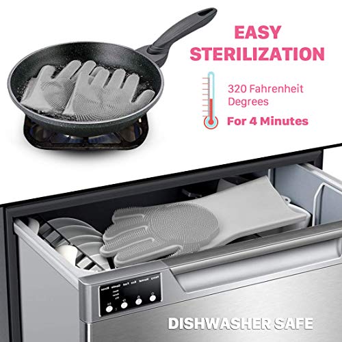 image for NIROLLE Reusable Silicone Dishwashing Gloves, Pair of Rubber Scrubbing