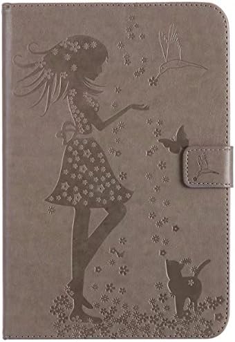 iPad Pro 9.7" 2017 Case,GFTC Pressed Embossed Girl Cat Design PU Leather Wallet Case Folio Flip Stand Cover with Card Slots for Apple iPad Pro 2017 9.7 inch