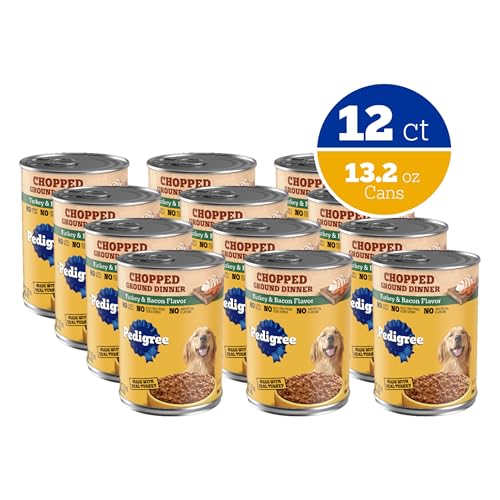 PEDIGREE CHOPPED GROUND DINNER ADULT SOFT WET DOG FOOD TURKEY & BACON DINNER, CANNED DOG FOOD, 13.2 OZ. CANS, 12 COUNT