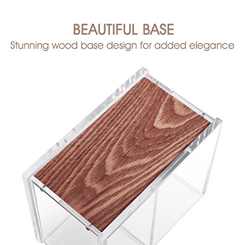Acrylic Pencil Pen Holder Large, Zodaca [2 Compartments with Wood Base] Acrylic Pen Pencil Holder Large Capacity for Desk Desktop Stationery Organizer Desk Accessories, Clear/Brown (4.9" x 4" x 2.9") - Thumbnail 2