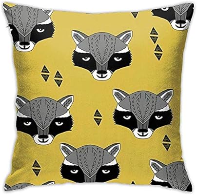 Ssheley Mustard Yellow Raccoon Animal Pillows Case Soft Throw