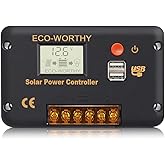 ECO-WORTHY 30A Solar Charger Controller Solar Panel Battery Intelligent Regulator with Dual USB Port Auto 12/24V PWM Positive