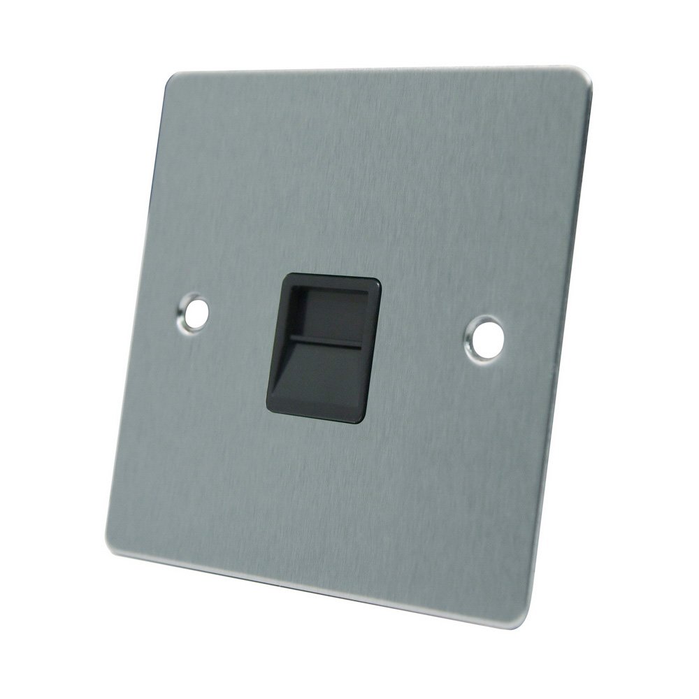 AET FSCTELMBL Satin Chrome Flat Telephone Master Black Insert-BT Phone Primary Socket