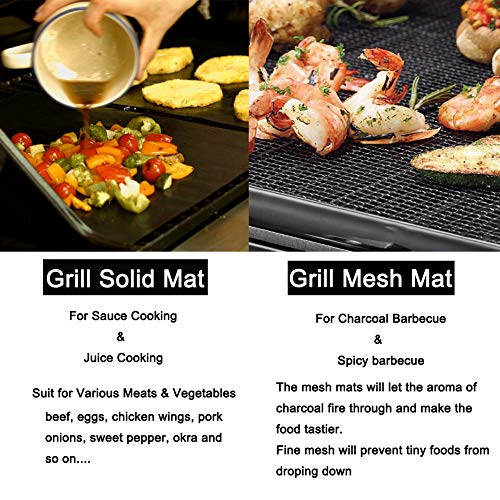 Miaowoof Grill Mat Set of 6-100% Non-Stick BBQ Grill Mats, Heavy Duty, Reusable, and Easy to Clean - Works on Electric Grill Gas Charcoal BBQ 15.75 x 13-Inches(4 Pcs Solid Mat+2 Pcs Mesh Mat) - Thumbnail 4