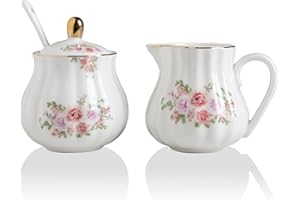 Sweejar Royal Ceramic Sugar and Creamer Set, 3 Piece Set with Cream Pitcher, Sugar Bowl, Sugar Set with Lid & Spoon, Coffee S