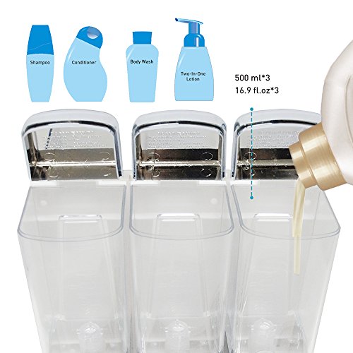 SVAVO V-8103 Triple Chambers Plastic Wall Mounted Liquid Hand Soap Dispenser for Hotel Bathroom, Chrome 500ml3 Pack of 1 - Thumbnail 5