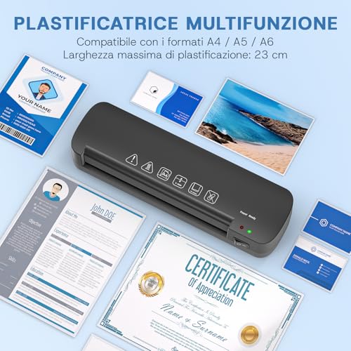 NAHKZNY A4 Laminator Thermal Laminator Speed 260 mm/min Hot Laminator Suitable for A4 A5 A6 Format with 15 Laminating Sheets for Home Office School Catering