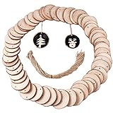 50pcs 1.9-2.4 inch Unfinished Natural Wood Slices with Holes and 33 Feet Natural Jute Twine for DIY Crafts Centerpieces