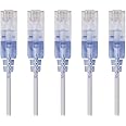 Monoprice SlimRun Cat6A Ethernet Patch Cable - Network Internet Cord - RJ45, Stranded, UTP, Pure Bare Copper Wire, 30AWG, 0.5 Feet, White, 5-Pack