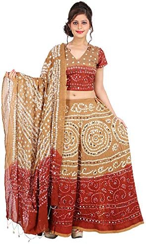 2dots Womens Multicolor Cotton Handmade Bhandej & Sequin Work Lehenga Choli Duptta Set for Dandiya & Garba