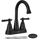 Matte Black Bathroom Sink Faucet, SBOSBO 4 Inch Bathroom Faucet for Sink 3 Hole, 2 Handle Centerset with Pop Up Drain Assembly and 2 Water Supply Hoses for RV Vanity