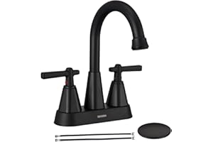 Matte Black Bathroom Sink Faucet, SBOSBO 4 Inch Bathroom Faucet for Sink 3 Hole, 2 Handle Sink Faucet with Pop Up Drain Assem