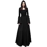 Womens Gothic Witch Dress, Halloween Lace Up Hooded Costume Medieval Vampire Sorceress Cosplay Dresses